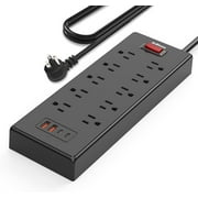 JcBlaon Power Strip Surge Protector with USB Ports Multiple Outlets, 5ft Flat Plug Extension Cord, Black