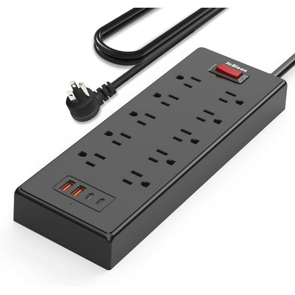 JcBlaon Power Strip Surge Protector with USB Ports Multiple Outlets, 5ft Flat Plug Extension Cord, Black