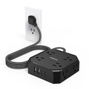 JcBlaon Power Strips with Surge Protection 4 USB Ports Outlets 5ft Extension Cord Braided, 1050J Black in Door