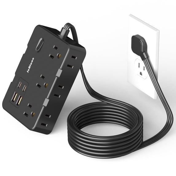 JcBlaon QT660-CU 6-Outlet 5ft Power Strip Surge Protector Extension Cord with USB Ports