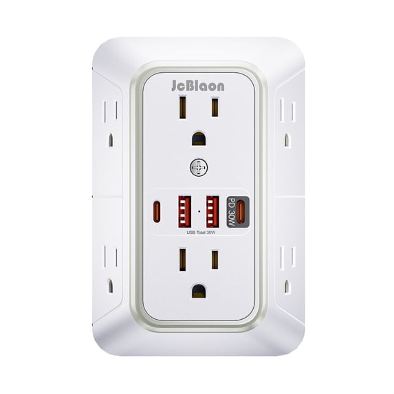 JcBlaon Surge Protector Outlet Extender, 6-Outlet Splitter with 4 USB Wall Charger(PD 30W) USB C Fast Charging Port, Multi Plug Wall Outlet 1050J Power Strip for Home Office Dorm Room Essentials
