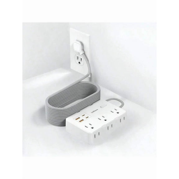 JcBlaon Surge Protector Power Strip: 6 Outlets, 4 USB Ports (2 USB-C), 1050J, Flat Plug, 5/10ft Braided Cord, Wall Mount, for Home Office Dorm