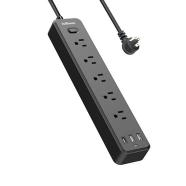 JcBlaon Surge Protector Power Strip USB Ports 6ft Extension Cords Low Profile Flat Plug, Black