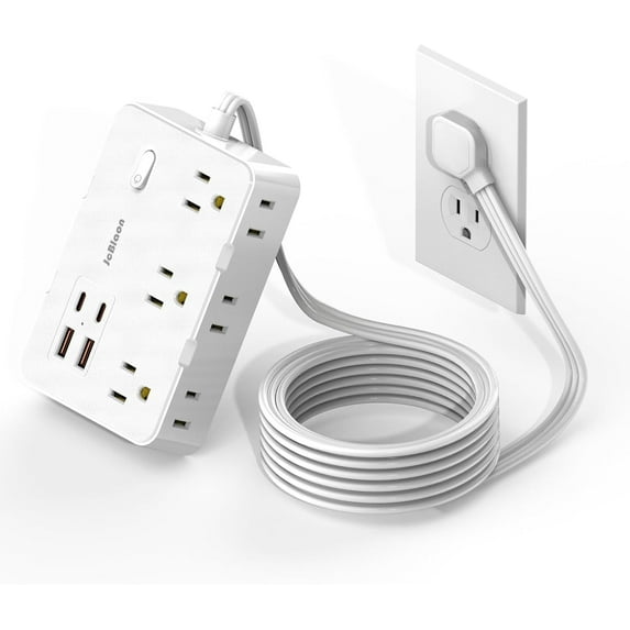 JcBlaon Surge Protector Power Strip, Ultra Thin Flat Plug 5 ft Extension Cord with 6 Outlets 4 USB Ports(2 USB C) Charging for College Dorm Room Essentials