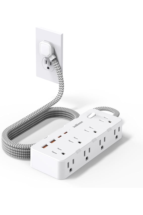 Surge Protector Power Strip with USB Ports 8-Outlet Plugs and 5ft Extension Cords Charging Station Indoor, White