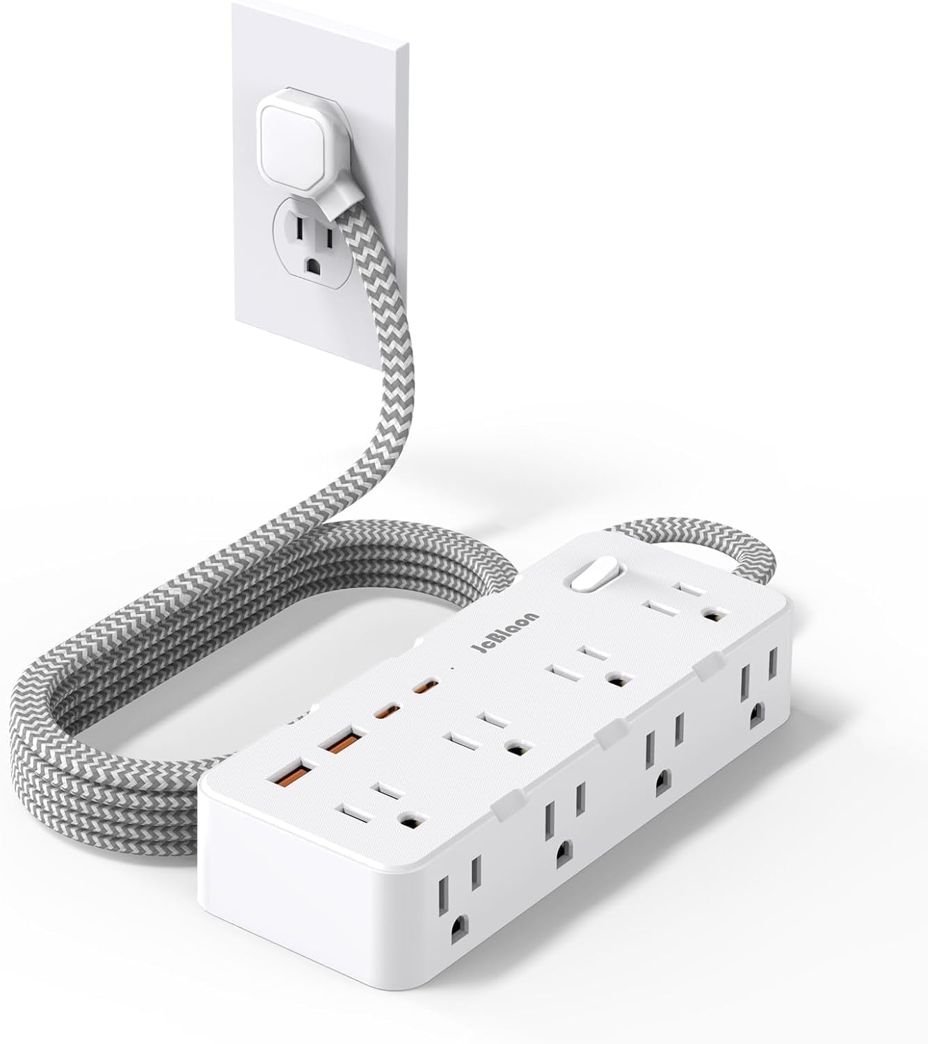 JcBlaon Surge Protector Power Strip with USB Ports 8-Outlet Plugs and 5ft Extension Cords Charging Station Indoor, White