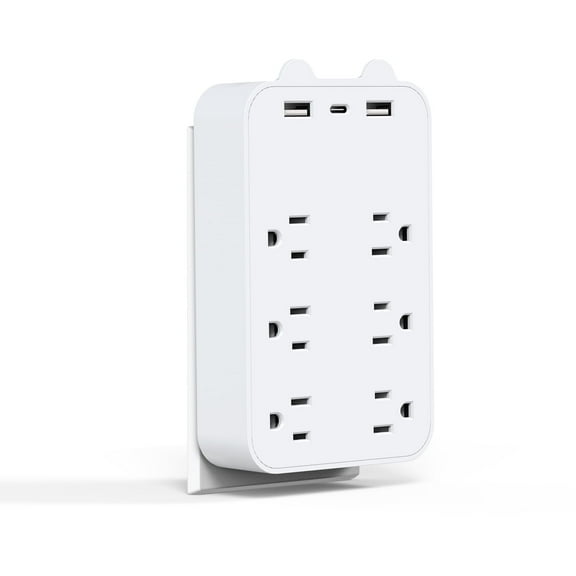 JcBlaon Wall Charger Surge Protector Power Strip 6 Outlet Extender with 3 USB Charging Ports 1050J Multi Plug Wall Outlets Fast Adapter Spaced for Home Travel Office