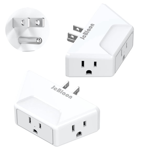 JcBlaon White Multi Plug Outlet Extender 2 Pack Electrical Wall Splitter 3 Way Angled Outlet Adapter Cruise Essentials ETL Listed 1875W Small Multiple Plug Expander for Bathroom Kitchen Office