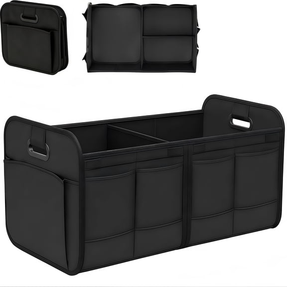 Jcaeh Car Trunk Organizer for SUVs, 50L Large Capacity Foldable Storage Organizer, Heavy-Duty Oxford Fabric for Cars, Sedans & Trucks, Black