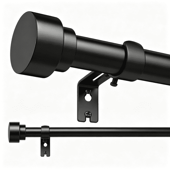Jcaeh Heavy Duty Adjustable Curtain Rod 72-144 inch, Black Metal Single Drapery Rod with Aluminum Finials for Bedroom, Living Room, Easy Installation