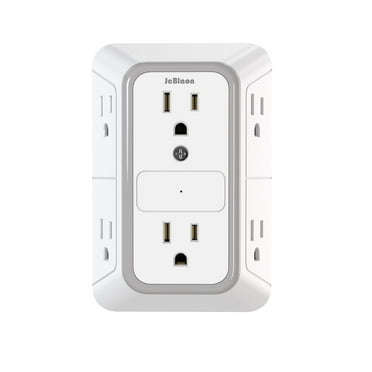 Jcblaon Power Strip Wall Charger 6 AC Outlet Extender, 3-Sided Surge Protector Multi Plug Wall, Adapter Spaced Splitter for Home Office Dorm Tool Room, White
