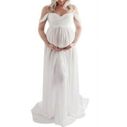 FOLLURE CLOTHING Jchiup Maternity V Neck Off The Shoulder Open Split Gown Maxi Photography Dress