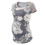 LAPA Jchiup Women's Short Sleeve Ruched Maternity Shirts Floral T Shirt Top