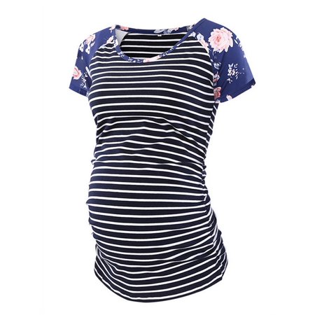 Jchiup Women's Short Sleeve Ruched Maternity T Shirt Top