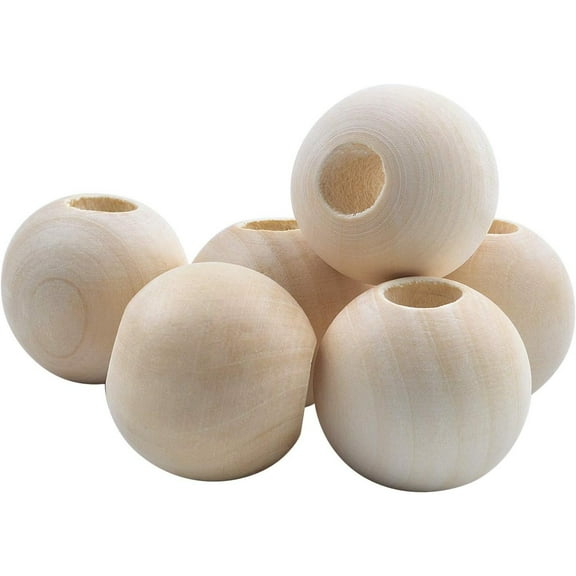 Jdesun 25 Pieces Wooden Beads, Natural Round Wood Loose Beads Wood Spacer 30mm x Diameter 3/8" Hole