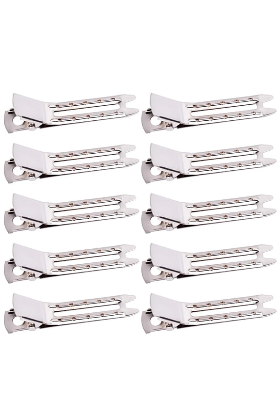 50pcs 1.8 Silver Metal Hairdressing Double Prong Pin Curl Setting Section Hair Clips Alligator Clips with Holes for Hair Extension