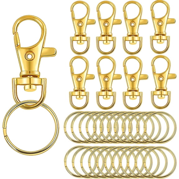 Jdesun 60 Piece Lobster Claw Clasps Findings Set - 30 Swivel Clasps & 30 Keychain Rings, Gold Color