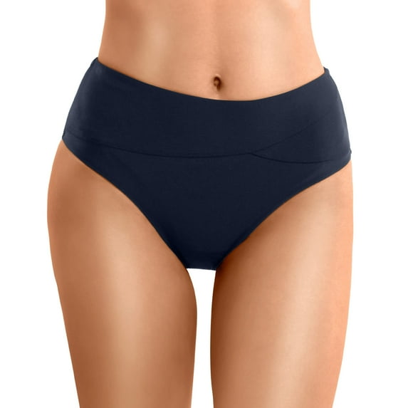 Jdkau Bikini Bottoms Swim Bottoms for Women Full Coverage Bikini Bottom Mid Waist Ruched Bathing Suit Bottoms(Navy,S)
