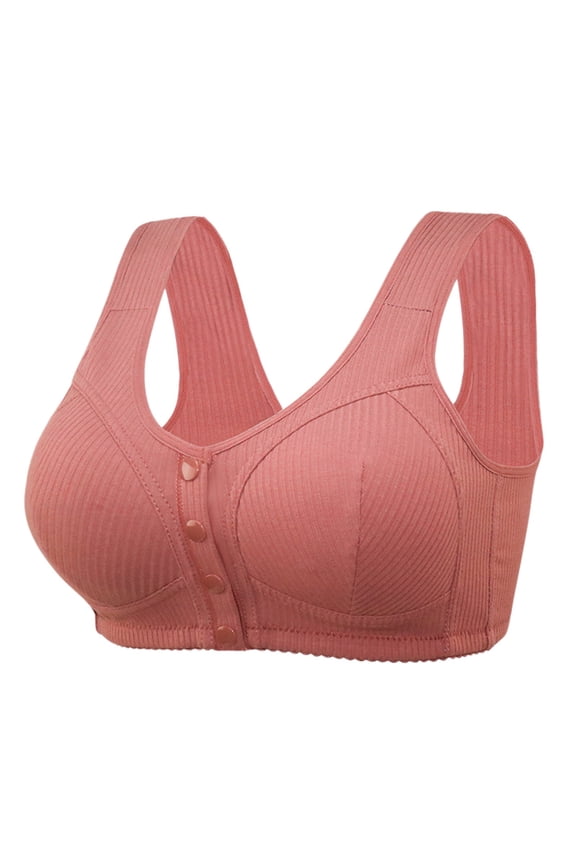 Bras for Women Comfort Wireless Snap Closing Bra Front Closure Bras for Older Women(Brown,40)