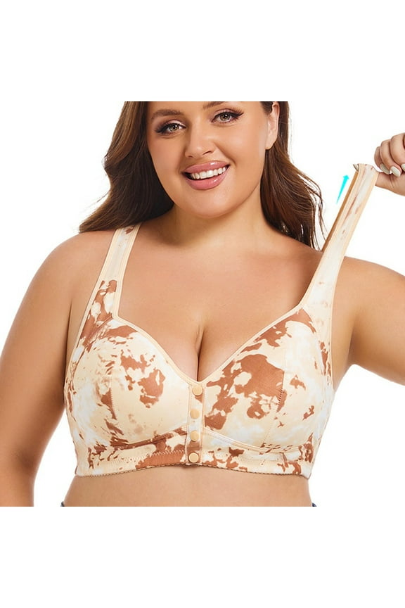 Bras for Women - Front Closure Bras Full Coverage Plus Size Bras No Underwire Wireless Seamless Bras(Light Yellow,44G)
