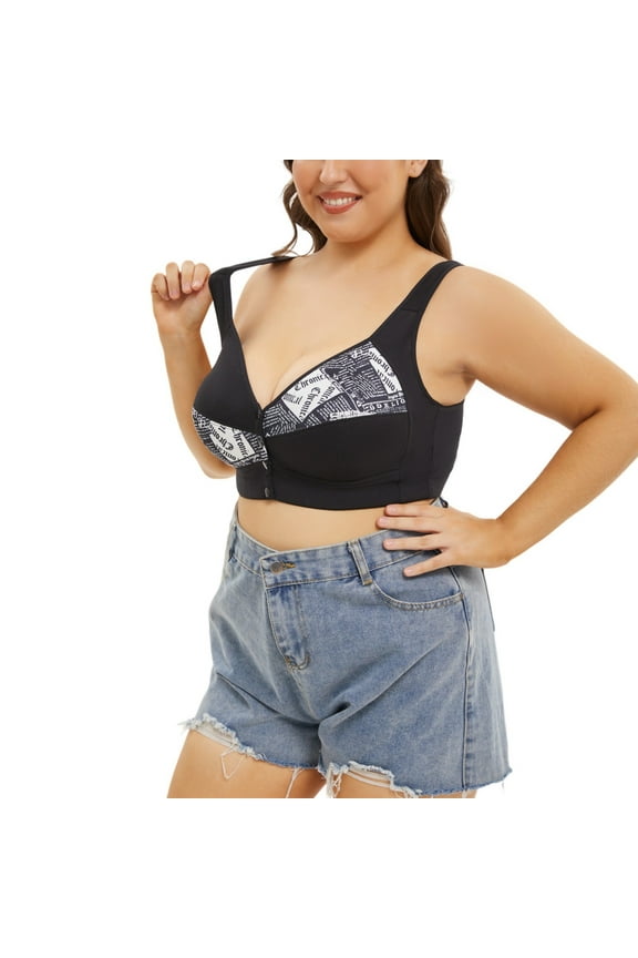 Bras for Women No Underwire - Front Closure Bras Plush Size Wireless Bras ull Coverage T-Shirt Bralettes(Black,44G)