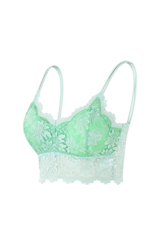 Bras for Women No Underwire Lace Bralettes Sexy Scalloped Trim Bra Padded Bra Deep V Neck Bralette(Mint Green,XL)