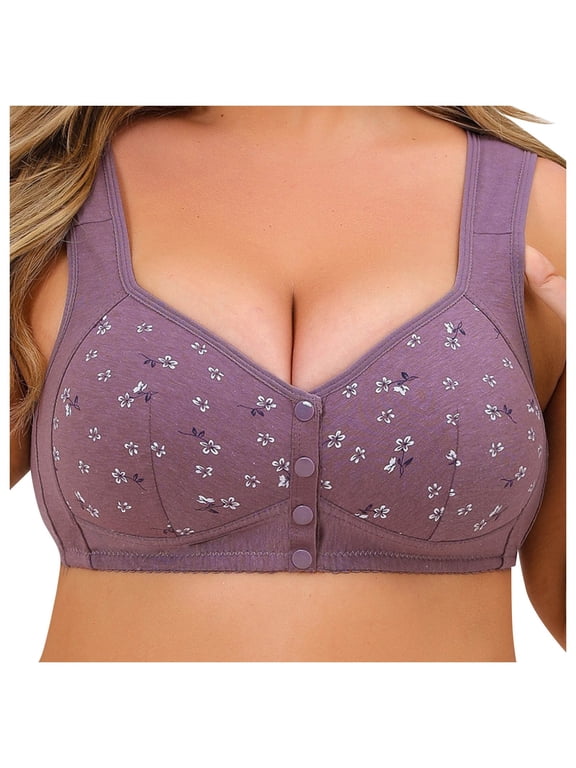 Bras for Women No Underwire Plus Size Bras Front Closure Bras Full Coverage Bras Wireless Comfortable Bra(Grey,60)