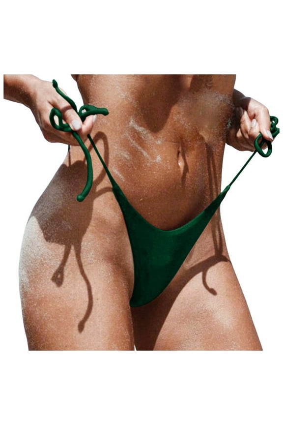Cheeky Bikini Bottoms for Women String Thong Bikini Bottoms Solid Color Brazilian Bikini Bottoms(Green,S)