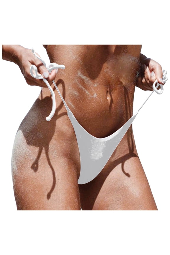 Cheeky Bikini Bottoms for Women String Thong Bikini Bottoms Solid Color Brazilian Bikini Bottoms（White,M）