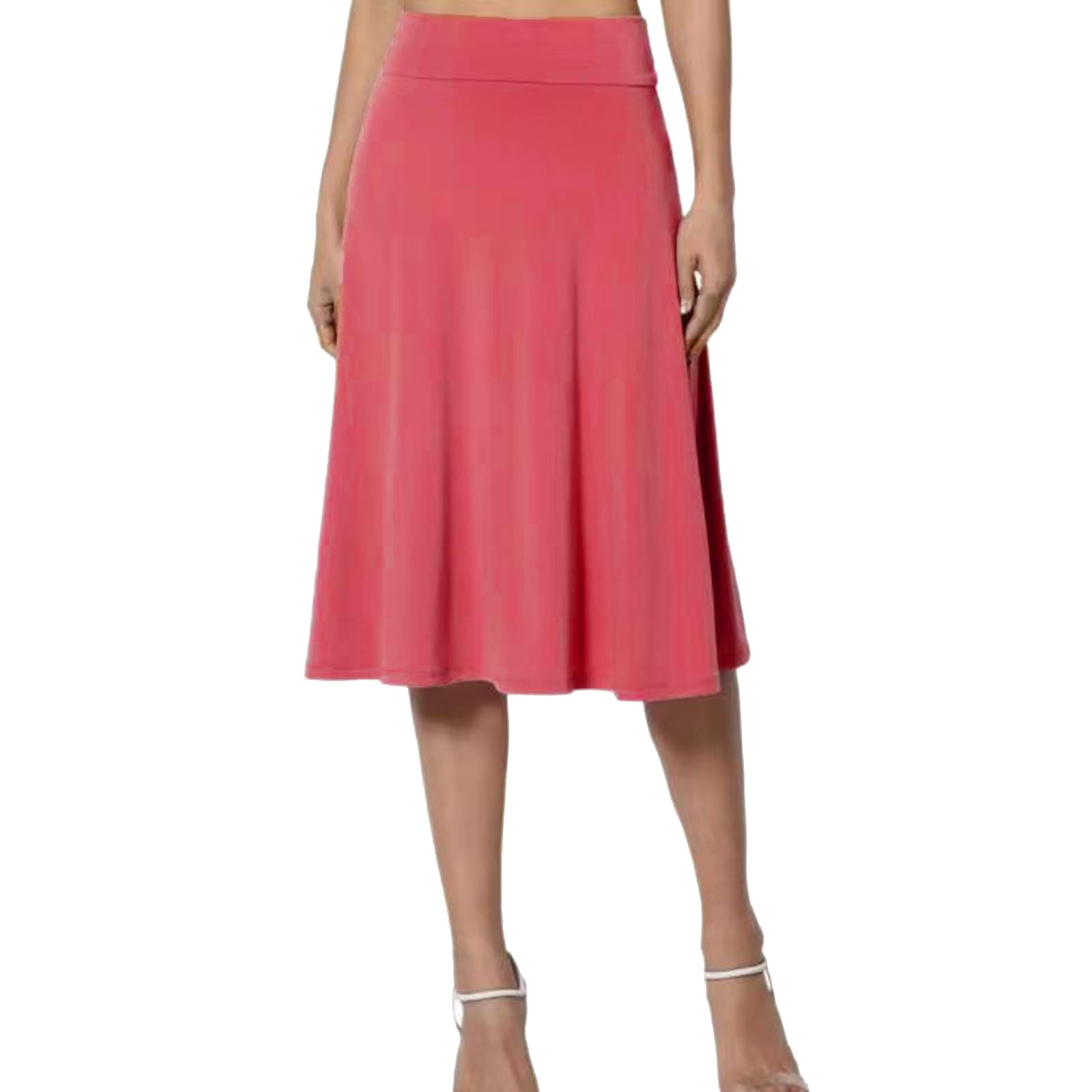 Solid high waisted, A-line, Plus Size midi skirt