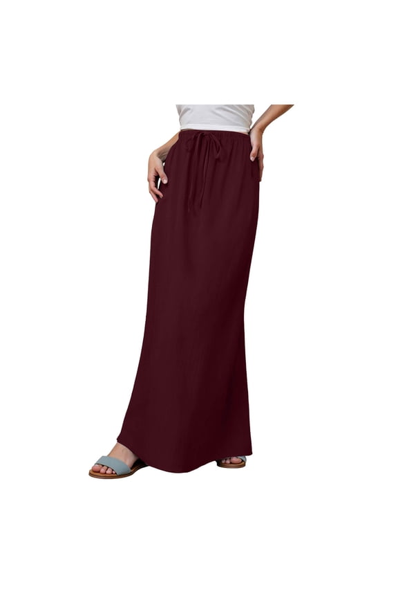 Skirts for Women Flowy Summer Skirts High Waist A Line Skirt Casual Floral Boho Skirt Long Skirts for Women Trendy(Wine,S)