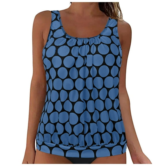 Jdkau Tankini Tops for Women Plus Size Tankini Tops Blouson Tankini Tops Polka Dot Loose Fit Swim Tops No Bottom（Navy,L）