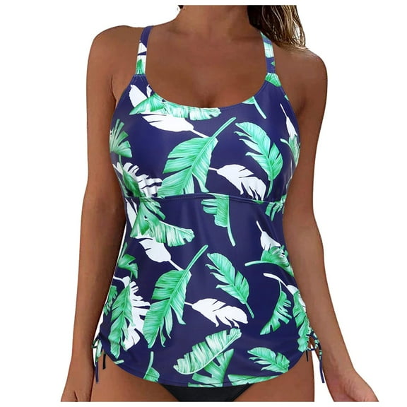 Jdkau Tankini Tops for Women Tummy Control Tankini Top U Neck Swimwear Tops No Bottom Adjustable Straps Womens Tankini Tops(Green,L)