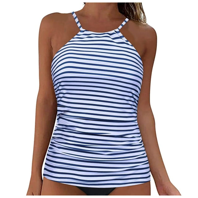Jdkau Tankini Tops for Women Underwire Tankini Tops High Neck Bathing Suit Tops Slim Fit Ruched Swim Tops Only UPF50+（Sky Blue,L）