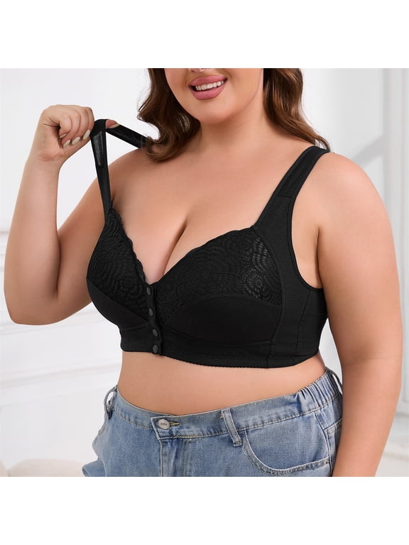 Wireless Bras for Women No Underwire Front Closure Bras Support Plus Size Bras for Women Comfortable Full Coverage Bra(Black,44G)