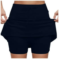 Jdkau Women's Mini Tennis Skirts Casual Athletic Workout Skorts with Pockets Golf Skirts for women（Navy,L）