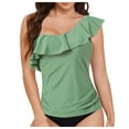 thumbnail image 1 of Jdkau Women's One Shoulder Tankini Tops Ruffle Tummy Control Bathing Suits Swimsuit Beach Resort Wear（Green,M）, 1 of 9