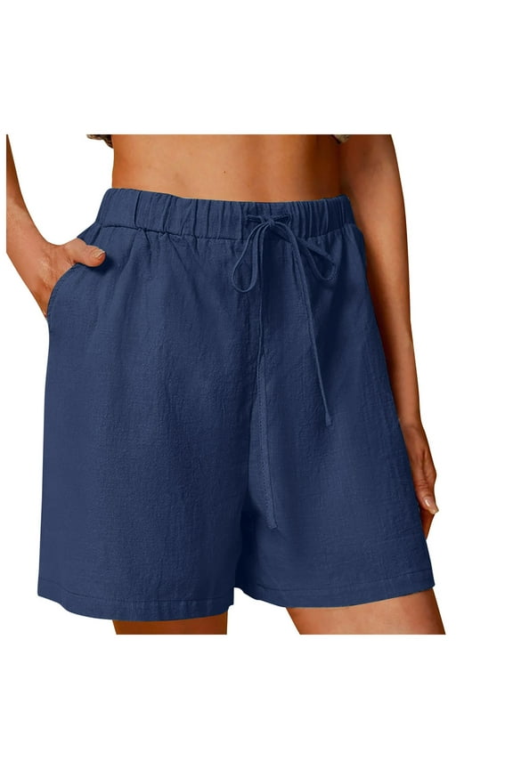 Women's Shorts Bermuda Shorts for Women Linen Pants Summer Casual Knee Length Bermuda Drawstring Shorts(Blue,M)