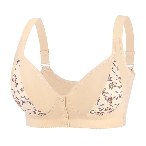 Jdkau Womens Bras Front Closure Bras for Women No Underwire Plus Size Bras Wireless Surgery Full Coverage Bras(Light Yellow,48F)