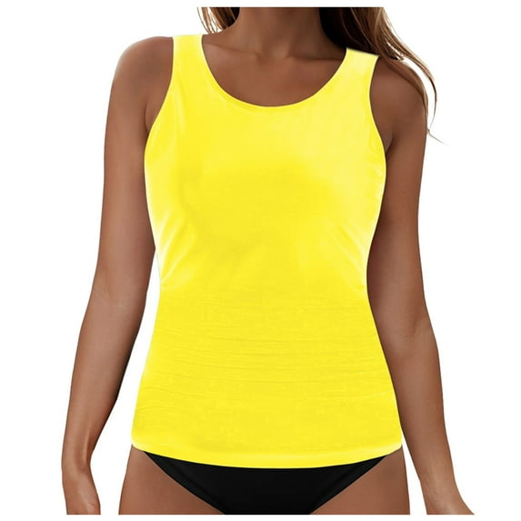 Jdkau Womens High Neck Swim Top Swim Tankini Top for Women Solid Color Scoop Neck Bathing Suit Top Only(XXL,)