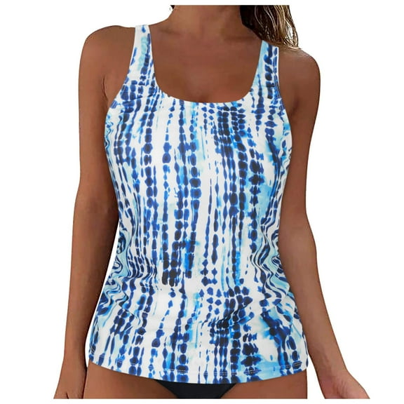 Jdkau Womens Tankini Tops Tummy Control Bathing Suit Top Square Neck Modest Swim Tank Tops No Bottom（Blue,XL）