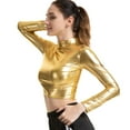 thumbnail image 1 of SWSMCLT Men's Long Sleeve T Shirt Halloween Summer Blouse Metallic Crop Top High Neck Outfit Mardi Gras Soft Sexy Golden Small, 1 of 4