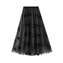Jdlsppl Women's A Line Skirt Billowy Tulle Skirt Autumn Classic Chic Comfy Light Elastic Bunched Flowy Calf Length Black Small-Large