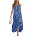 thumbnail image 1 of SWSMCLT Women's Beach Sundress Peasant Fashion Casual Ruffle Long Dresses Boho Floral Printed Assymetric Sleeveless Cami Halter Summer Swing Flowy Blue Medium, 1 of 1