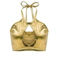 thumbnail image 1 of Jdlsppl Women's Crop Top Metallic Shiny Camisole Shirt Halter Backless Halloween Hollow Out Fashion Cami Shirt Golden Large, 1 of 1