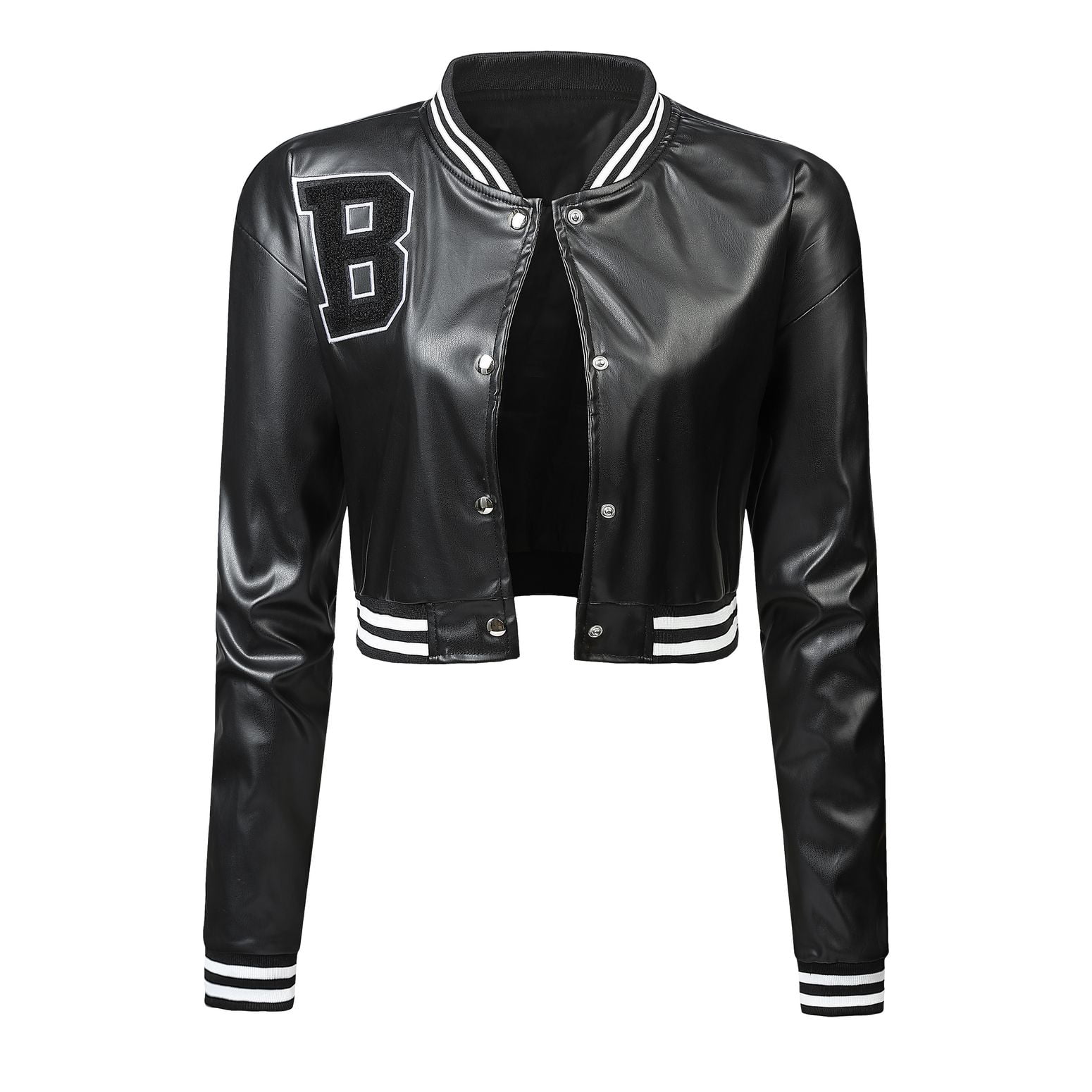 Jinkulya Women's Crop Faux Leather Jacket Women Sexy Zip Front Casual Solid Stand-Up Collar Short Jacket Coat Long Sleeve Bolero Winter Jacket Winter Coat, Black