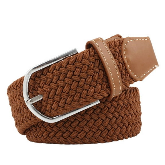 Jdlsppl Women's Elastic Braided Belt Faux Leather Belt Metal Fashion Braided Casual Summer Basic Metal Buckle Web Belt Brown One Size