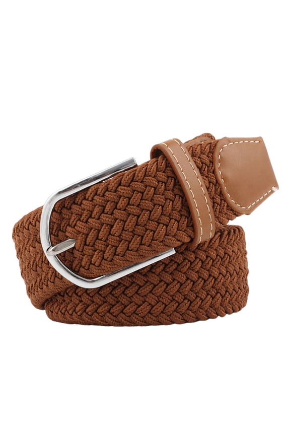 Jdlsppl Women's Elastic Braided Belt Faux Leather Belt Metal Fashion Braided Casual Summer Basic Metal Buckle Web Belt Brown One Size