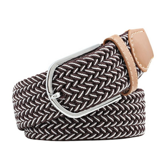 Jdlsppl Women's Elastic Braided Belt Faux Leather Belt Metal Fashion Braided Casual Summer Basic Metal Buckle Web Belt Coffee White One Size