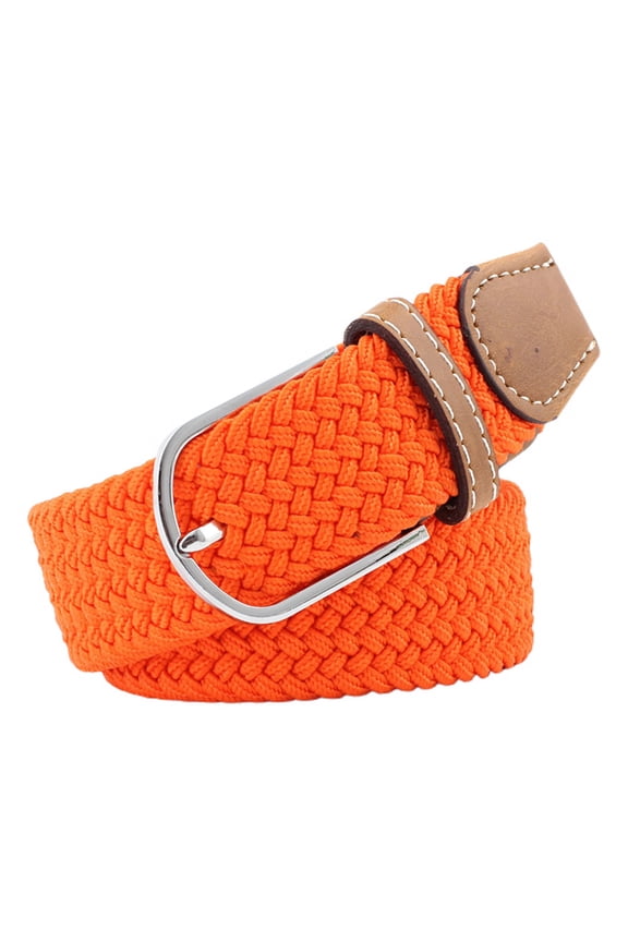 Jdlsppl Women's Elastic Braided Belt Faux Leather Belt Metal Fashion Braided Casual Summer Basic Metal Buckle Web Belt Orange One Size